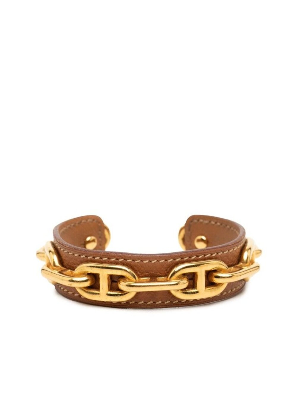 Hermes Chaine D'ancre Bangle Gold Brown Plated Leather Bracelet